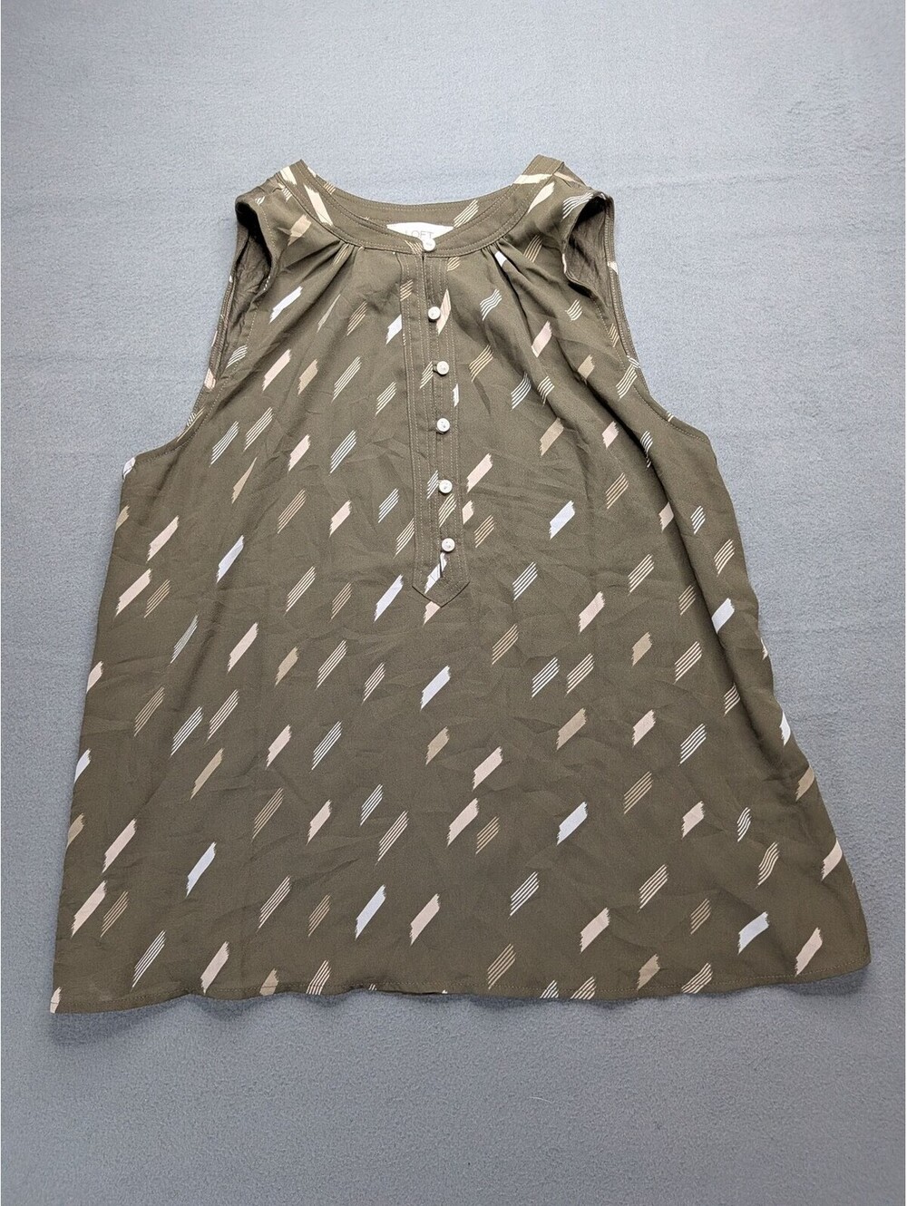 LOFT Blouse Womens M Green Geometric Sleeveless Henley Lightweight Top